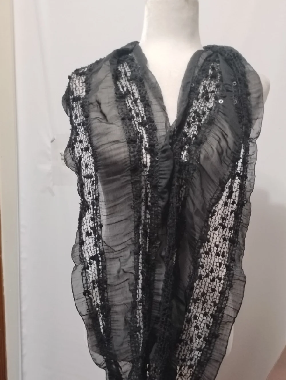 APT.‎ 9  Black Sheer Lace-Trim Infinity Scarf with Sequin Stripes